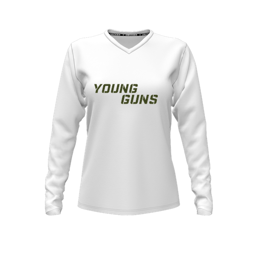 [FTLVCFWH-FYXS-LOGO3] Decker Comfort T-Shirt (Female Youth XS, White, V Neck, Logo 3, Long Sleeve)