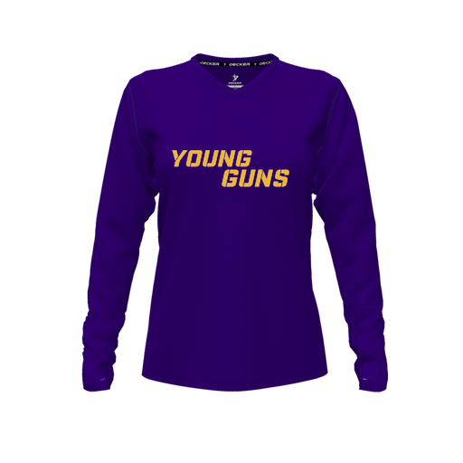 [FTLVCFPP-FYXS-LOGO1] Decker Comfort T-Shirt (Female Youth XS, Purple, V Neck, Logo 1, Long Sleeve)