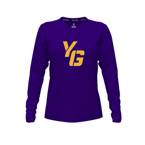 [FTLVCFPP-FYXS-LOGO2] Decker Comfort T-Shirt (Female Youth XS, Purple, V Neck, Logo 2, Long Sleeve)