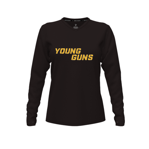 [FTLVPTBK-FYXS-LOGO1] Decker Performance T-Shirt (Female Youth XS, Black, V Neck, Logo 1, Long Sleeve)