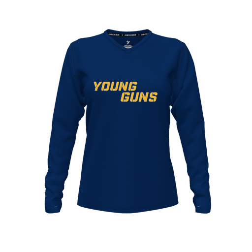 [FTLVPTNV-FYXS-LOGO1] Decker Performance T-Shirt (Female Youth XS, Navy, V Neck, Logo 1, Long Sleeve)
