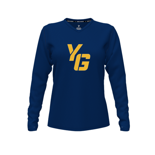 [FTLVPTNV-FYXS-LOGO2] Decker Performance T-Shirt (Female Youth XS, Navy, V Neck, Logo 2, Long Sleeve)