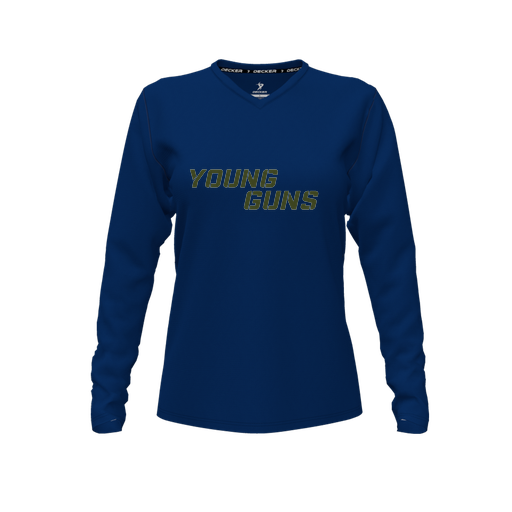 [FTLVPTNV-FYXS-LOGO3] Decker Performance T-Shirt (Female Youth XS, Navy, V Neck, Logo 3, Long Sleeve)