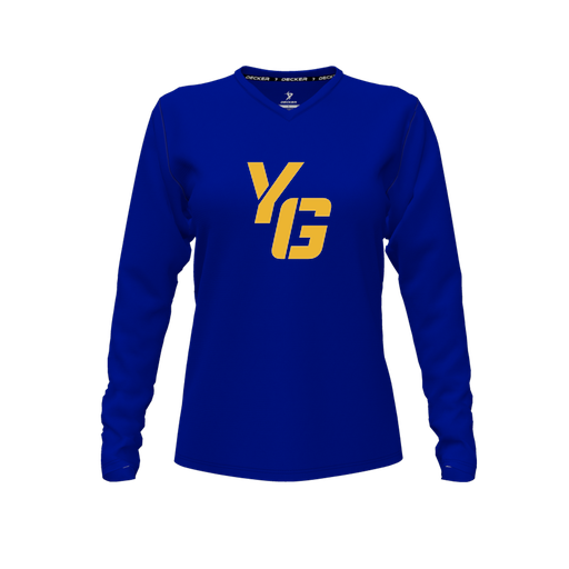 [FTLVPTRY-FYXS-LOGO2] Decker Performance T-Shirt (Female Youth XS, Royal, V Neck, Logo 2, Long Sleeve)